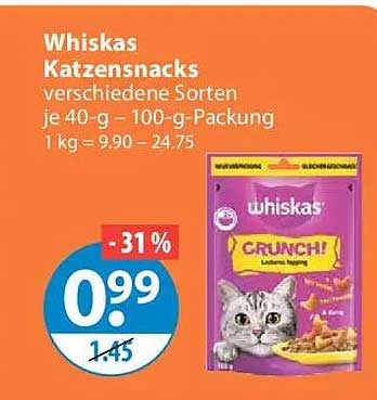 Whiskas Katzensnacks verschiedene Sorten je 40-g - 100-g-Packung
