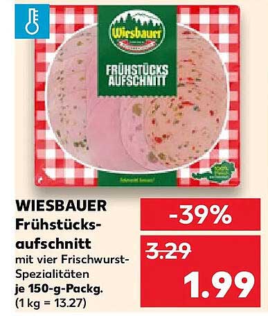 WIESBAUER Frühstücksaufschnitt mit vier Frischwurst-Spezialitäten je 150-g-Packg. (1 kg = 13.27)