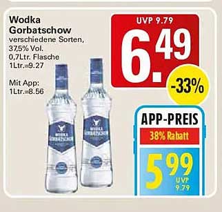 Wodka Gorbatschow verschiedene Sorten, 37,5% Vol., 0,7l Flasche, 1 Liter = 9,27 Mit App: 1Ltr.=8,56