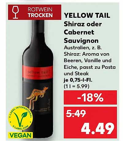 YELLOW TAIL Shiraz oder Cabernet Sauvignon