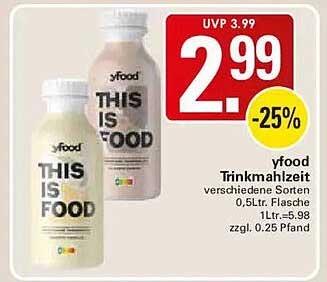 yfood Trinkmahlzeit verschiedene Sorten 0,5Ltr. Flasche 1Ltr.=5,98 zzgl. 0,25 Pfand