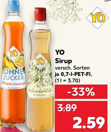 YO Sirup versch. Sorten je 0,7-l-PEt-Fl. (1 l = 3.70)