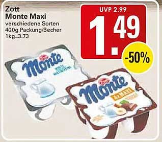 Zott Monte Maxi verschiedene Sorten 400g Packung/Becher 1kg=3.73