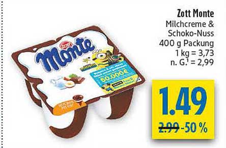 Zott Monte Milchcreme & Schoko-Nuss 400 g Packung