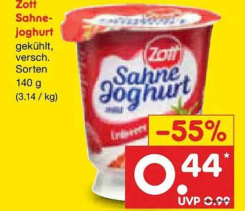Zott Sahne-joghurt gekühlt, versch. Sorten 140 g (3.14 / kg)
