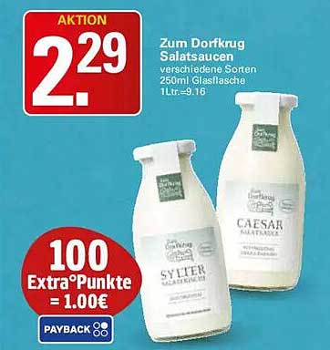 Zum Dorfkrug Salatsaucen verschiedene Sorten 250ml Glasflasche 1 ltr.=9,16