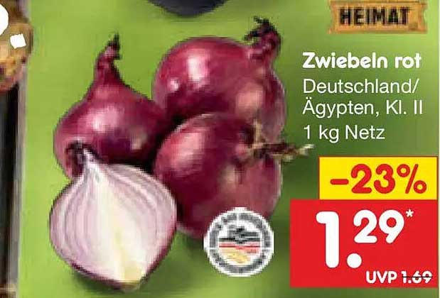 Zwiebeln rot Deutschland/Ägypten, Kl. II 1 kg Netz