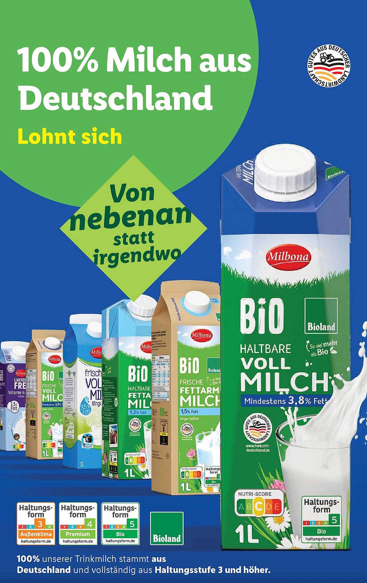 100% Milch aus Deutschland - Milbona Bio Haltbare Vollmilch