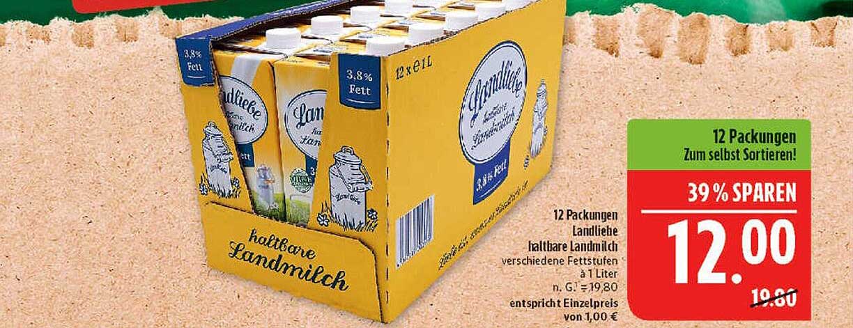 12 Packungen Landliebe haltbare Landmilch, verschiedene Fettstufen