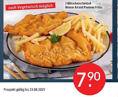 2 Hähnchenschnitzel Wiener Art mit Pommes Frites