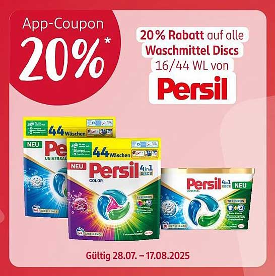 20 % Rabatt auf alle Waschmittel Discs 16/44 WL von Persil