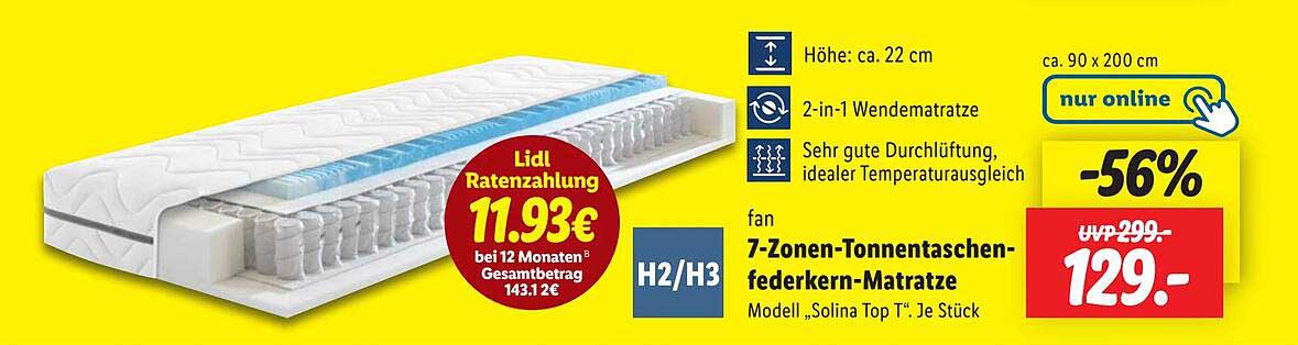 7-Zonen-Tonntaschenfederkern-Matratze Solina Top