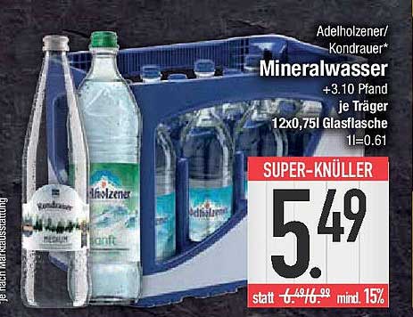 Adelholzener/Kondrauer Mineralwasser 12x0,75l je Träger