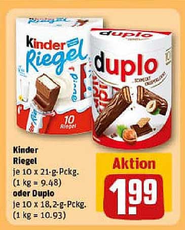 Aktion auf Kinder Riegel oder Duplo