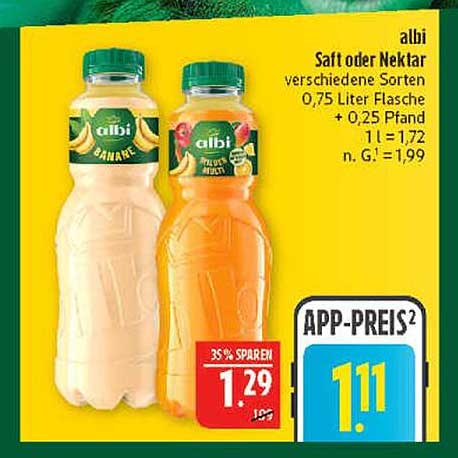 albi Saft oder Nektar verschiedene Sorten 0,75 Liter Flasche