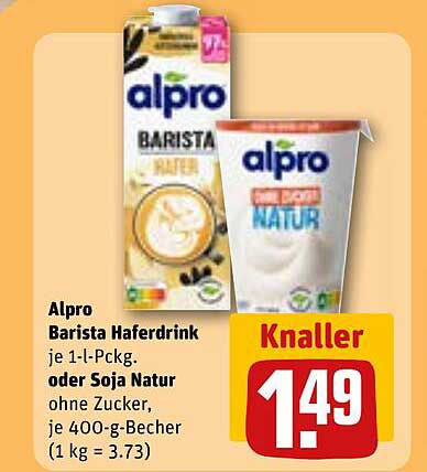 Alpro Barista Haferdrink oder Soja Natur ohne Zucker