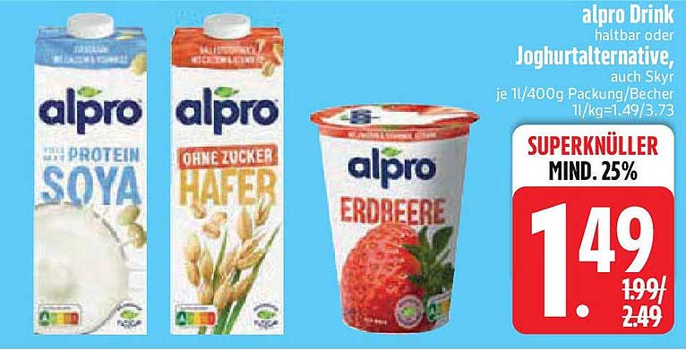 alpro Drink haltbar oder Joghurtersatz, auch Skyr je 1l/400g