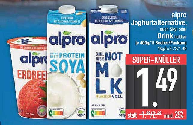 alpro Joghuralternative, auch Skyr oder Drink halbar je 400g/1l Becher/Packung