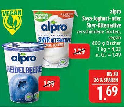 alpro Soya-Joghurt- oder Skyr-Alternative verschiedene Sorten, vegan 400 g Becher