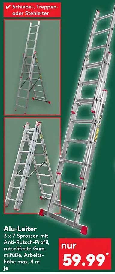 Alu-Leiter 3 x 7 Sprossen mit Anti-Rutsch-Profil