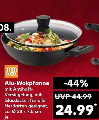 Alu-Wokpfanne mit Antihaft-Versiegelung und Glasdeckel