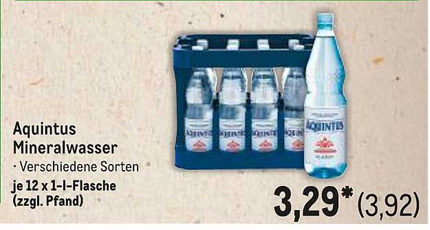 Aquintus Mineralwasser – Verschiedene Sorten je 12 x 1-L-Flasche (zzgl. Pfand)