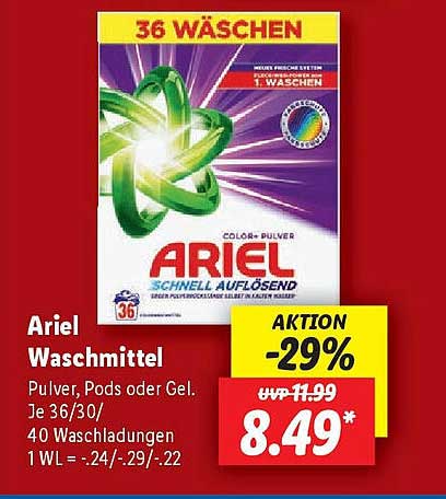 Ariel Waschmittel – Pulver, Pods oder Gel, je 36/30/40 Waschladungen