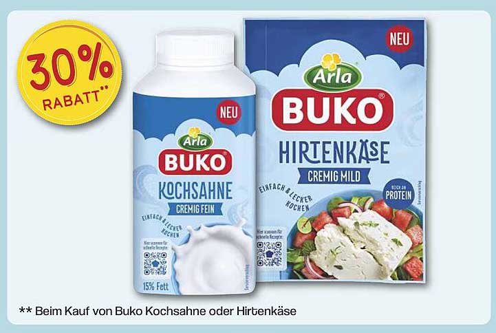 Arla Buko Kochsahne oder Hirtenkäse - 30% Rabatt