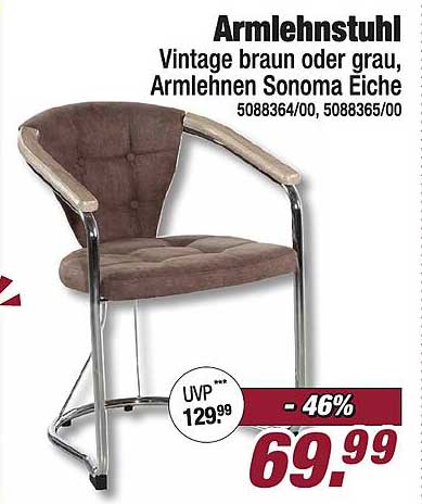 Armlehnenstuhl Vintage braun oder grau, Armlehnen Sonoma Eiche