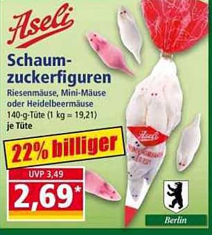 Aseli Schaumzuckerfiguren - Riesenmücken, Mini-Mäuse oder Heidelbeermäuse