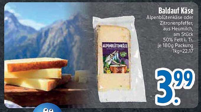 Baldauf Käse Alpenblütenkäse oder Zitronenpfeffer, aus Heumilch, am Stück, 180g