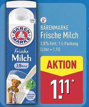 BÄRENMARKE Frische Milch 1-L-Packung - 3,8% Fett