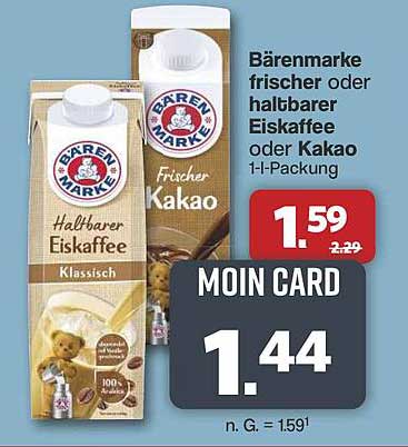 Bärenmarke frischer oder halbbarer Eiskaffee oder Kakao 1-l-Packung