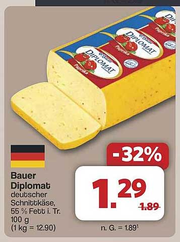 Bauer Diplomat deutscher Schnittkäse, 55 % Fett i. Tr.