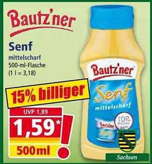 Bautz'ner Senf mittelscharf 500-ml-Flasche - nur für kurze Zeit!