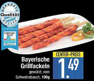 Bayerische Grillfackeln, gewürzt, vom Schweinebauch, 100g