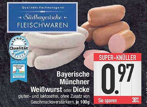 Bayerische Münchner Weißwurst oder Dicke (je 100g)