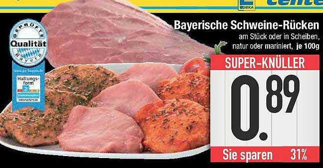 Bayerische Schweine-Rücken am Stück oder in Scheiben, natur oder mariniert, je 100g