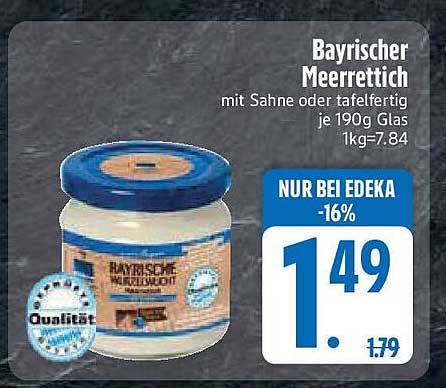 Bayrischer Meerrettich mit Sahne oder tafelfertig, je 190g Glas