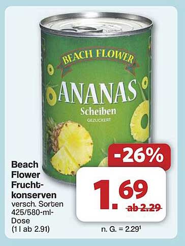 Beach Flower Fruchtkonserven Ananas Scheiben 425/580-ml-Dose