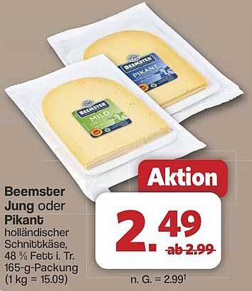 Beemster Jung oder Pikant holländischer Schnittkäse 165-g-Packung