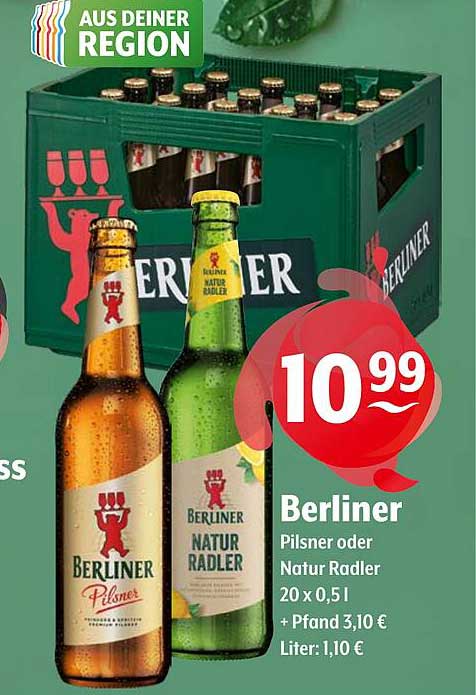 Berliner Pilsner oder Natur Radler 20 x 0,5 l