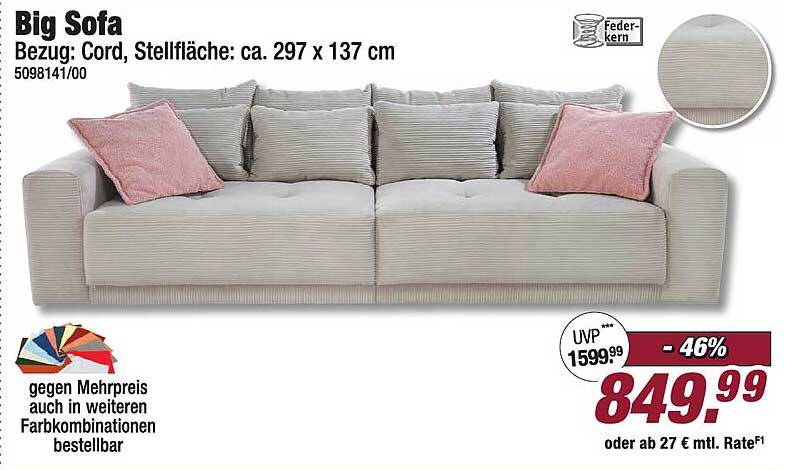 Big Sofa - Bezug: Cord, Stellfläche: ca. 297 x 137 cm