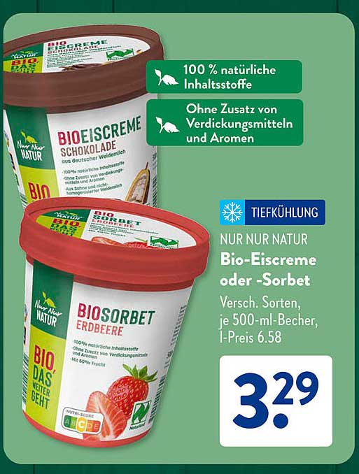 Bio-Eiscreme oder -Sorbet, verschiedene Sorten, je 500-ml-Becher