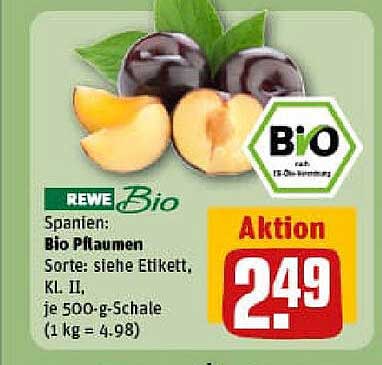 Bio Pflaumen aus Spanien, 500-g-Schale für nur 2,49 €