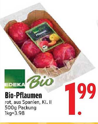 Bio-Pflaumen rot, aus Spanien, Kl. II 500g Packung
