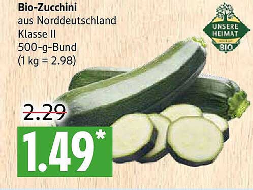Bio-Zucchini aus Norddeutschland Klasse II 500-g-Bund