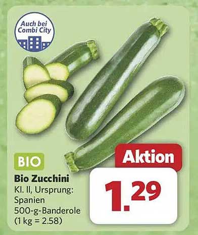 Bio Zucchini Kl. II aus Spanien - 500 g für nur 1,29 €