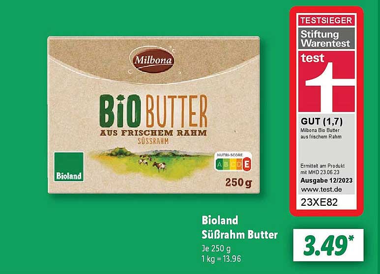 Bioland Süßrahm Butter 250g von Milbona