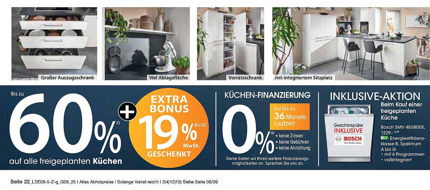 Bis zu 60% Rabatt auf alle freigeplanten Küchen!